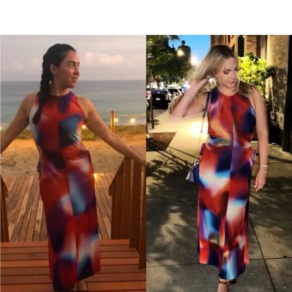 NWT REBECCA VALLANCE Del Prado cutout printed jersey midi dress size 2 $865 - Picture 3 of 16